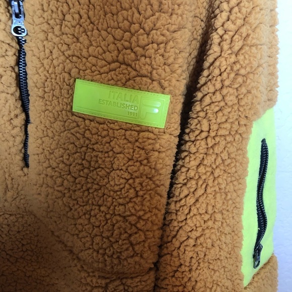Fila Orange Neon Green Cozy Sherpa Half Zip Sweatshirt Pullover Jacket - Picture 5 of 6